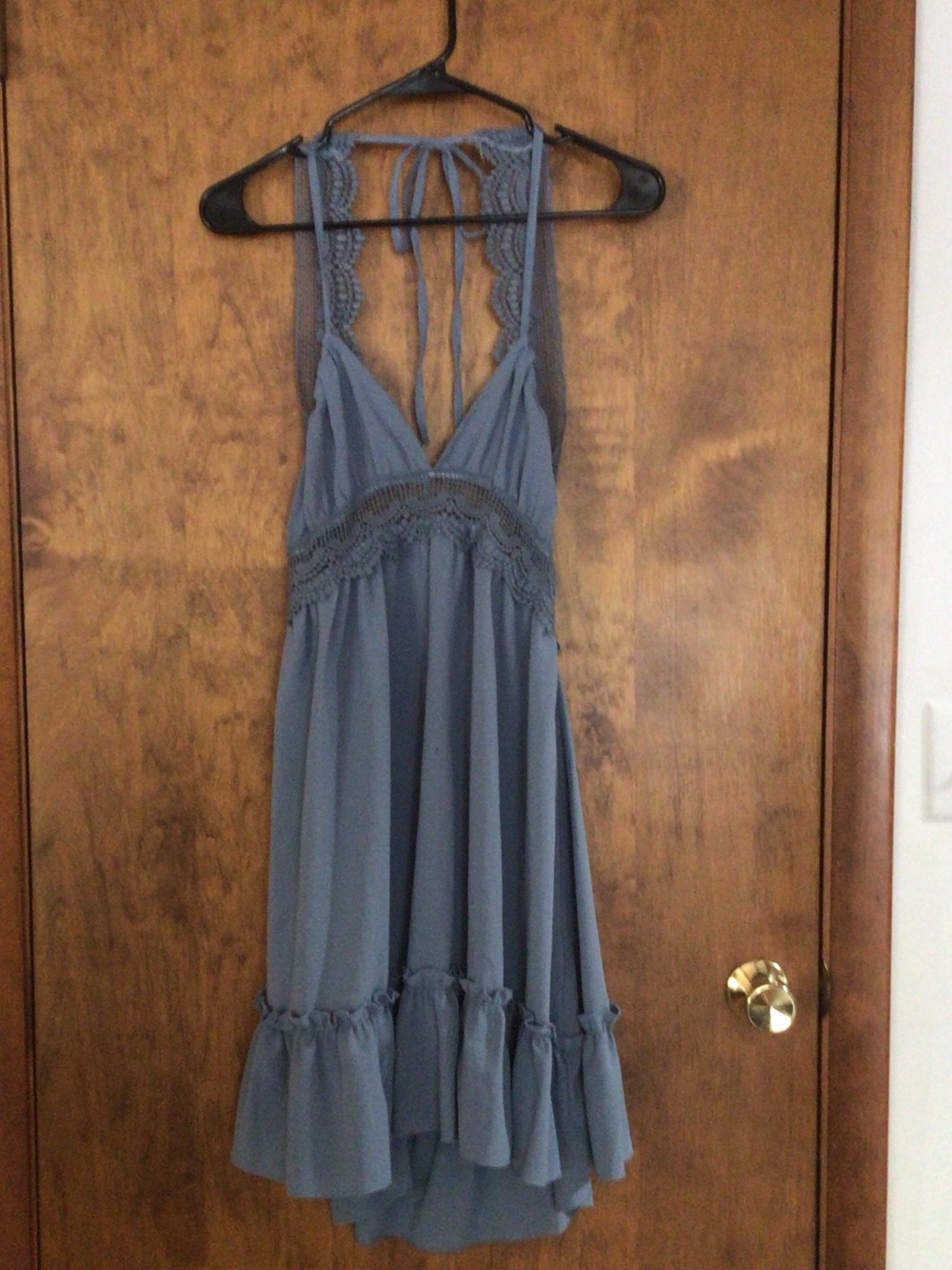 Blue Crochet-Trim V-Neck Summer Dress